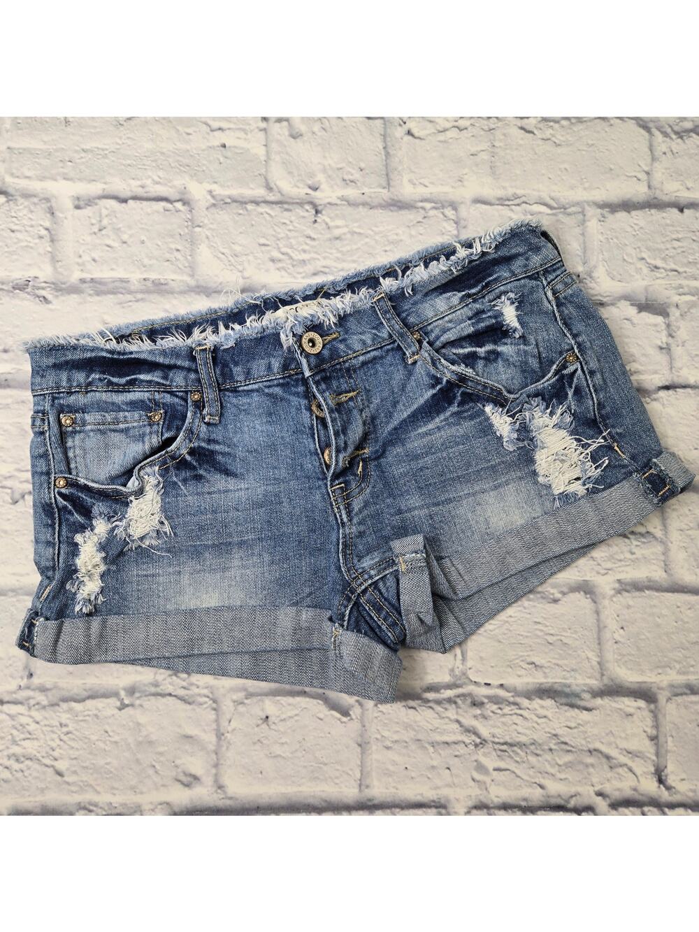 ZCO Jeans Frayed Waist Distressed Exposed Button Fly Midrise Cuff Shorts size 11